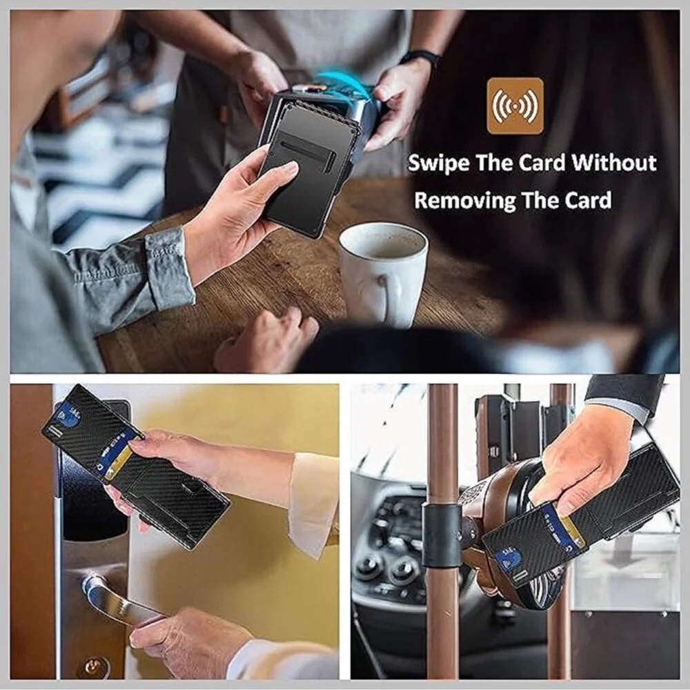 Wallet for Men - with Money Clip Slim Leather Slots , Carbon Black